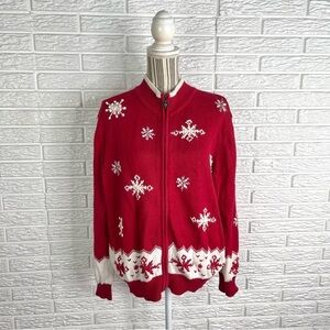 Holiday Lodge NorthCrest Rabbit Hair Wool Snowflake Christmas Cardigan Sz XL 18